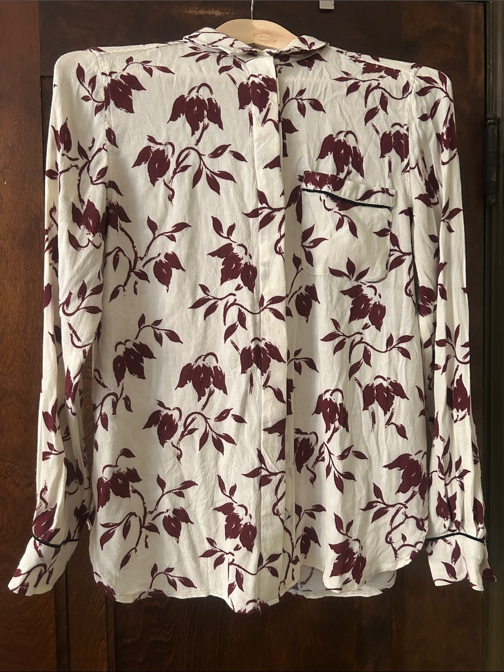 GANNI White Blouse with Burgundy Floral Print